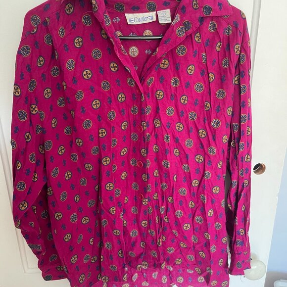 Vintage Hot Pink/Purple Patterned Flowy Blouse - Picture 2 of 6